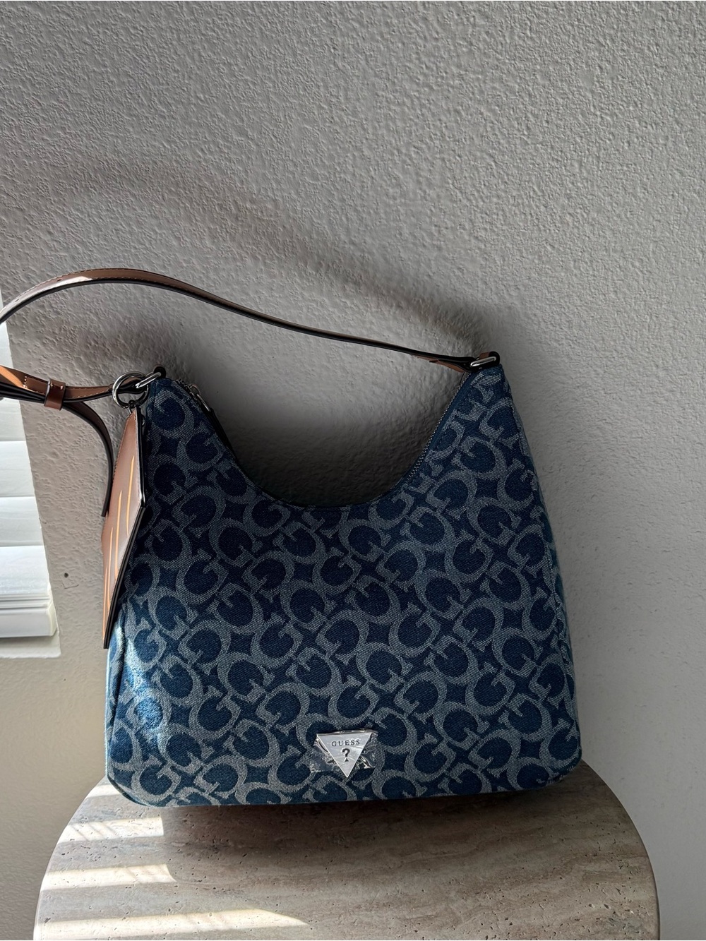 Guess denim G monogram shoulder bag